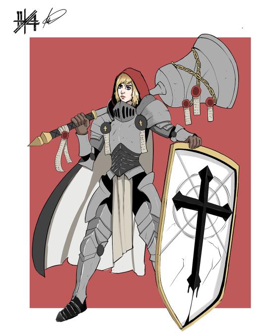 Original paladin character design illustration by Angelo Sgroi of 11+4 Studios